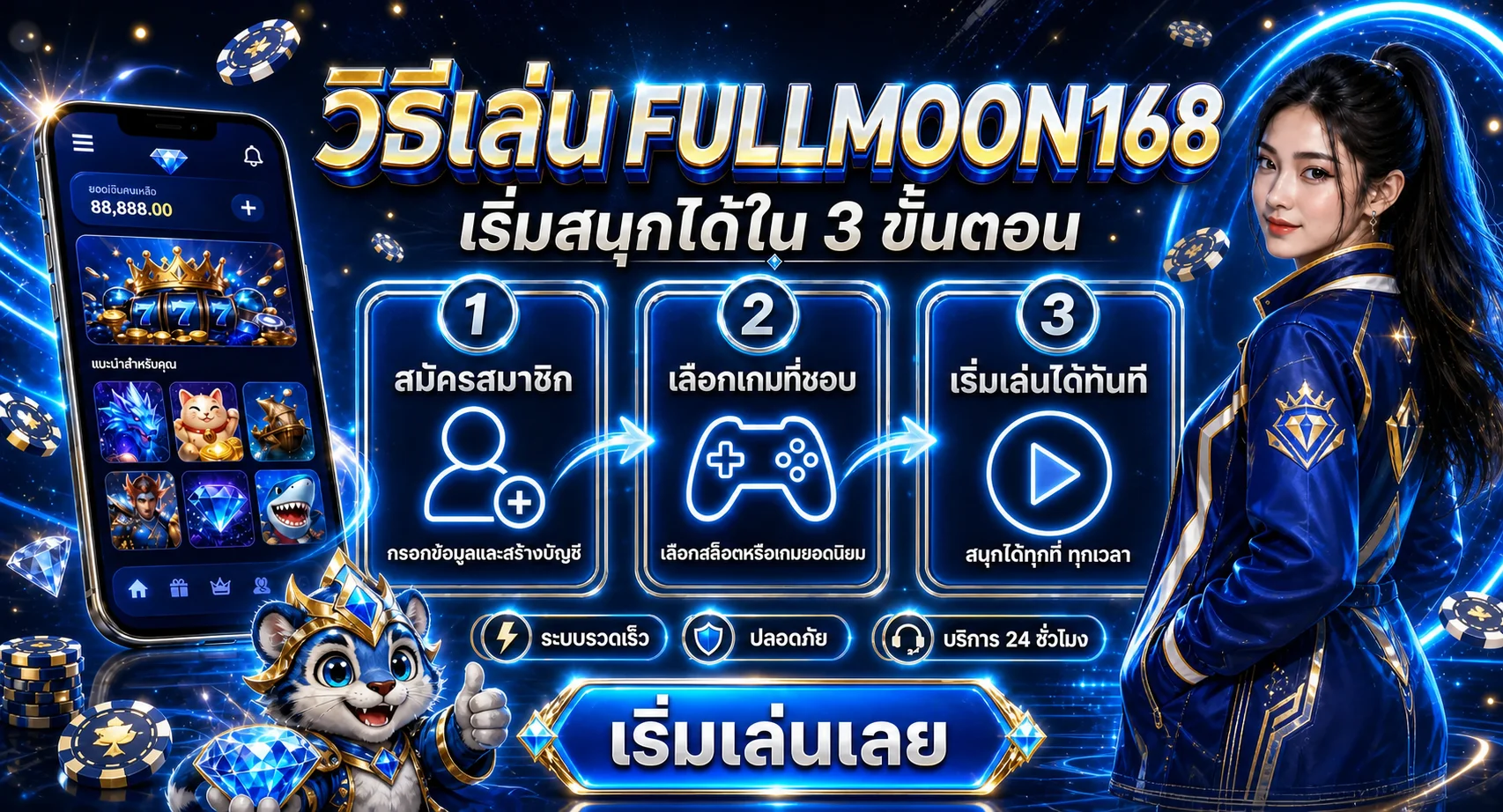 คู่มือเริ่มเล่น Fullmoon168 สามขั้นตอนบนมือถือ
